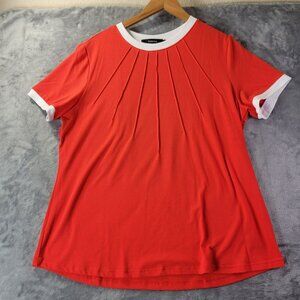 Zesica Womens Red Pleated Front Short Sleeve Top Size L Contrast Trim Casual